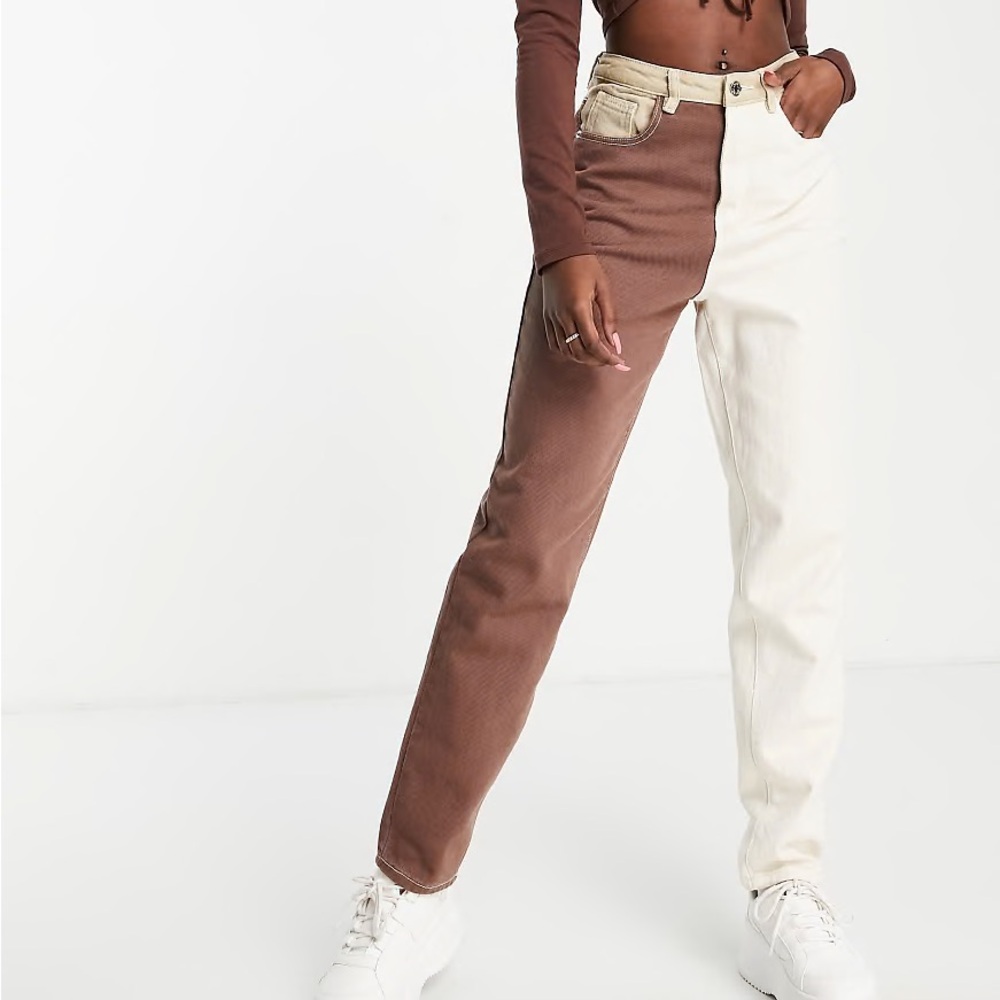 Missguided riot mom jeans with neutral patch detail in cream